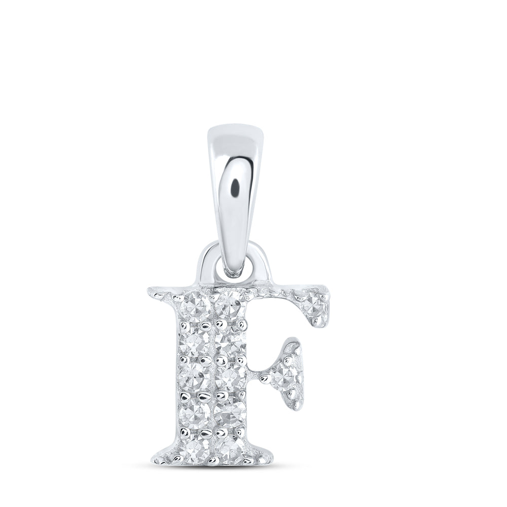 0.06 Ctw Natural Diamond Tiny Block Initial Letter F Pendant in 10k White Gold