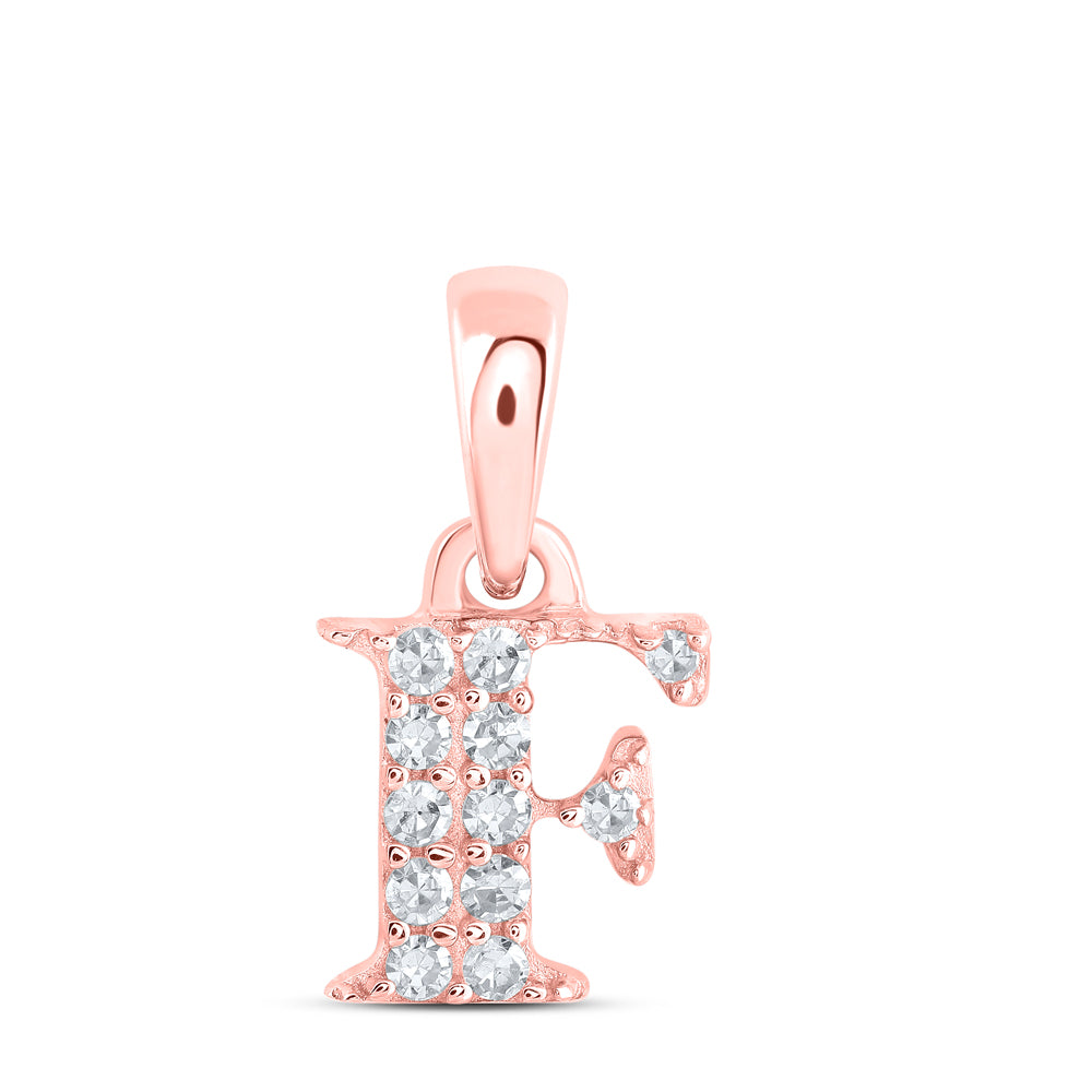 0.06 Ctw Natural Diamond Tiny Block Initial Letter F Pendant in 10k Rose Gold