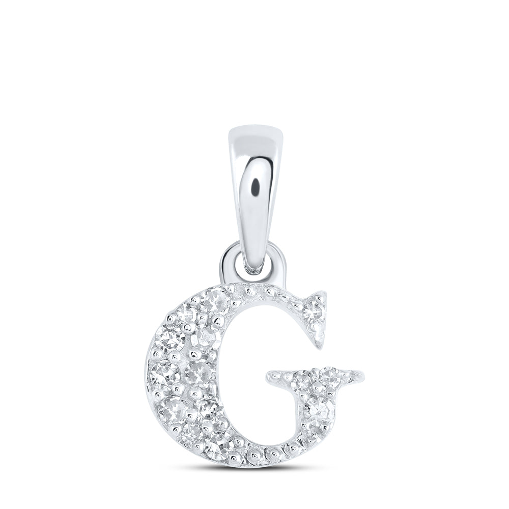 0.06 Ctw Natural Diamond Tiny Block Initial Letter G Pendant in 10k White Gold