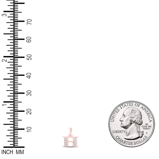 0.11 Ctw Natural Diamond Tiny Block Initial Letter H Pendant in 10k Rose Gold