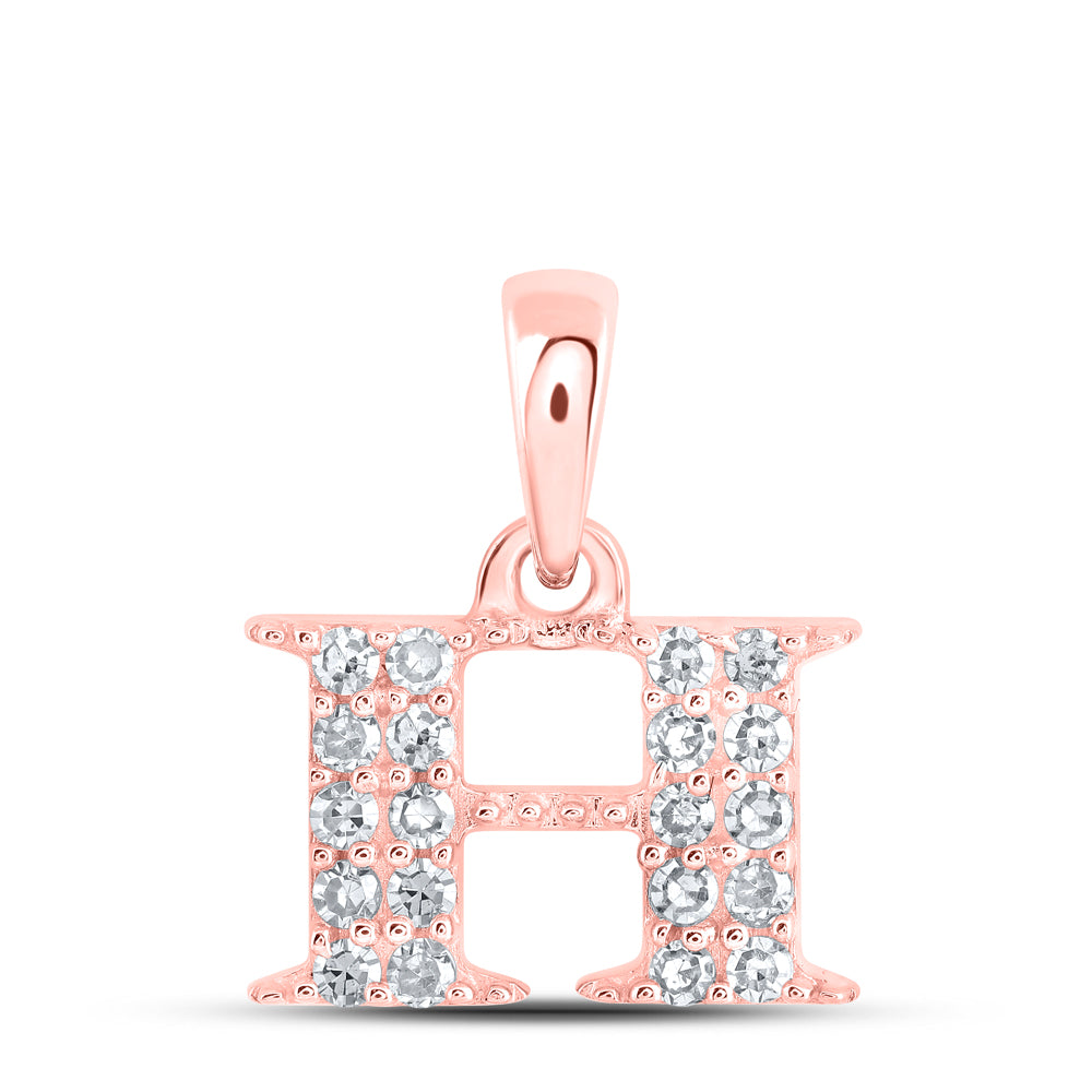 0.11 Ctw Natural Diamond Tiny Block Initial Letter H Pendant in 10k Rose Gold