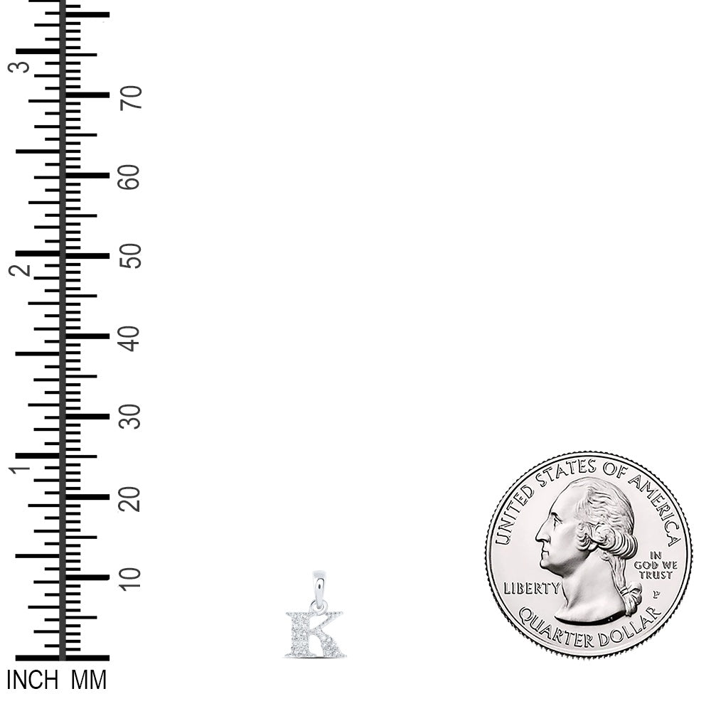 0.08 Ctw Natural Diamond Tiny Block Initial Letter K Pendant in 10k White Gold