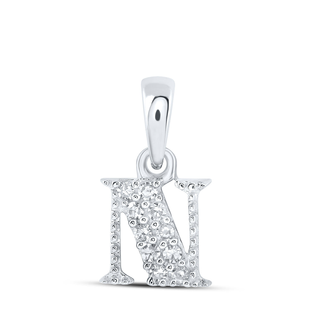 0.05 Ctw Natural Diamond Tiny Block Initial Letter N Pendant in 10k White Gold