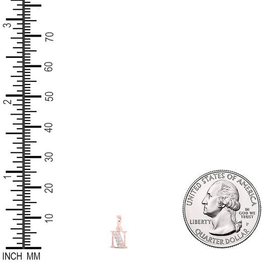 0.05 Ctw Natural Diamond Tiny Block Initial Letter N Pendant in 10k Rose Gold