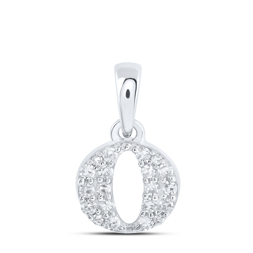 0.1 Ctw Natural Diamond Tiny Block Initial Letter O Pendant in 10k White Gold
