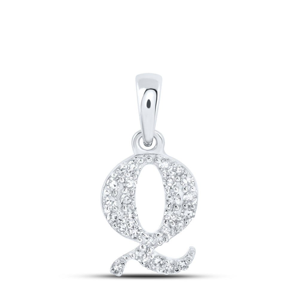 0.11 Ctw Natural Diamond Tiny Block Initial Letter Q Pendant in 10k White Gold