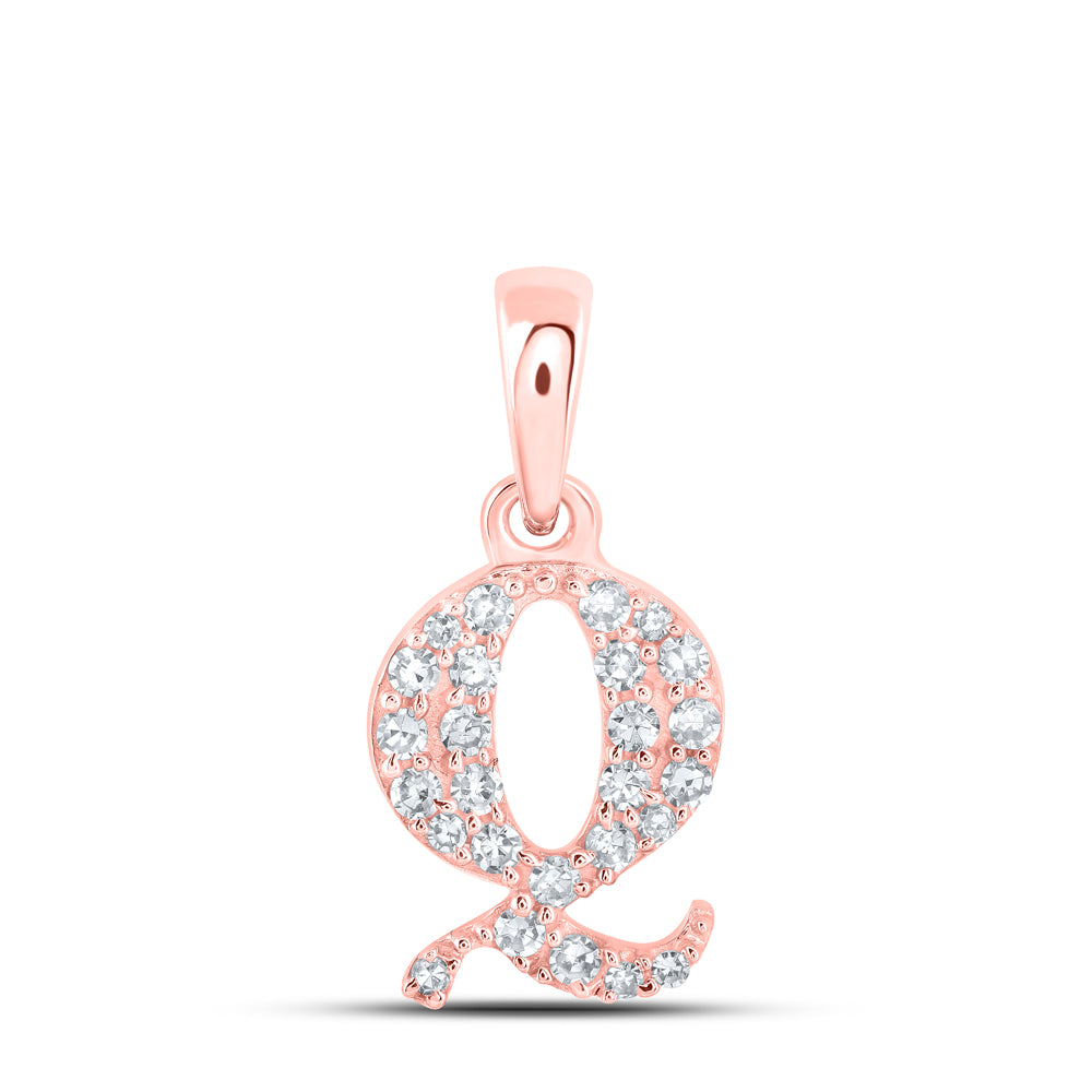 0.11 Ctw Natural Diamond Tiny Block Initial Letter Q Pendant in 10k Rose Gold