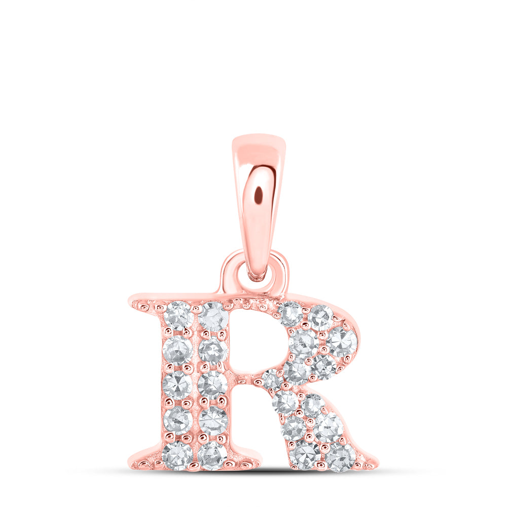 0.1 Ctw Natural Diamond Tiny Block Initial Letter R Pendant in 10k Rose Gold