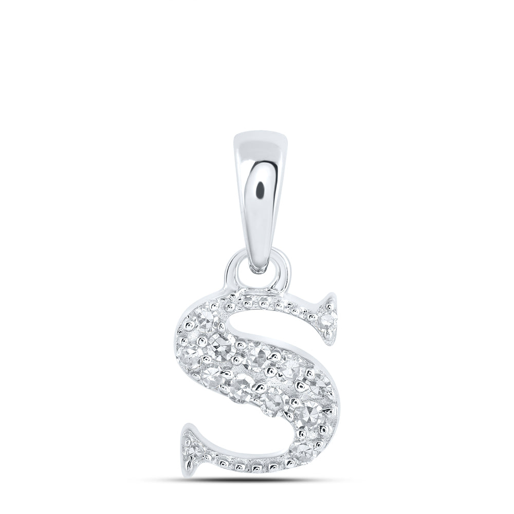 0.05 Ctw Natural Diamond Tiny Block Initial Letter S Pendant in 10k White Gold