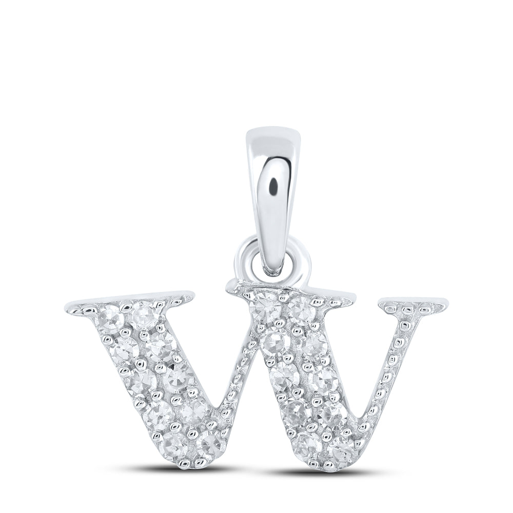 0.11 Ctw Natural Diamond Tiny Block Initial Letter W Pendant in 10k White Gold