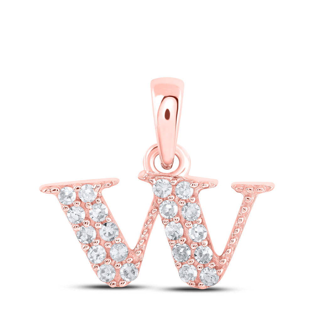 0.11 Ctw Natural Diamond Tiny Block Initial Letter W Pendant in 10k Rose Gold