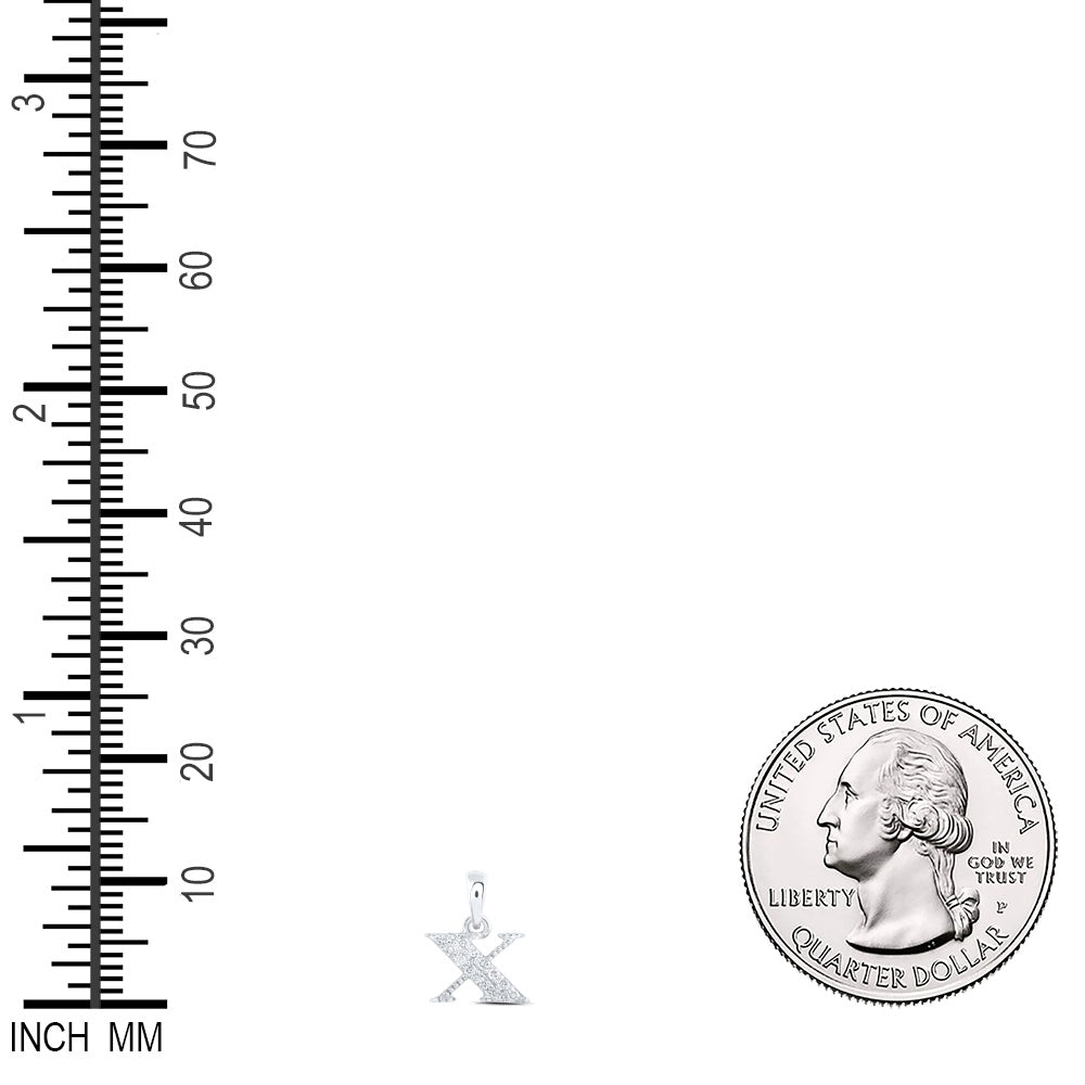 0.07 Ctw Natural Diamond Tiny Block Initial Letter X Pendant in 10k White Gold