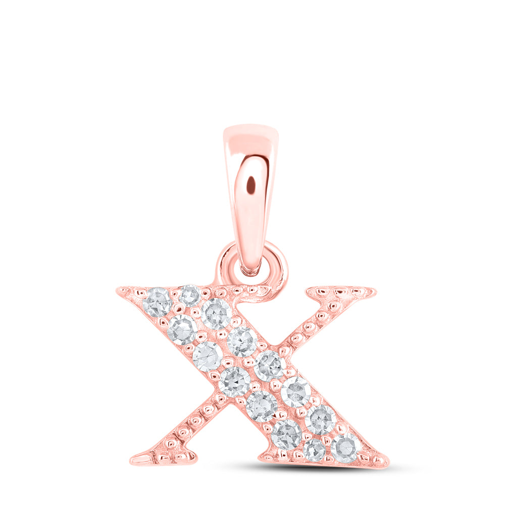 0.07 Ctw Natural Diamond Tiny Block Initial Letter X Pendant in 10k Rose Gold