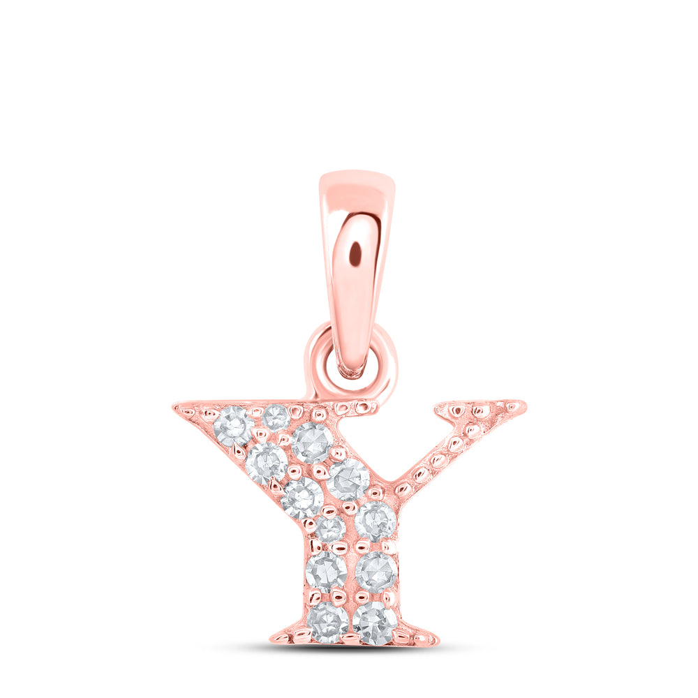 0.05 Ctw Natural Diamond Tiny Block Initial Letter Y Pendant in 10k Rose Gold