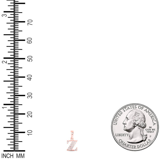 0.06 Ctw Natural Diamond Tiny Block Initial Letter Z Pendant in 10k Rose Gold