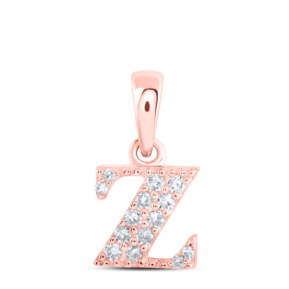 0.06 Ctw Natural Diamond Tiny Block Initial Letter Z Pendant in 10k Rose Gold