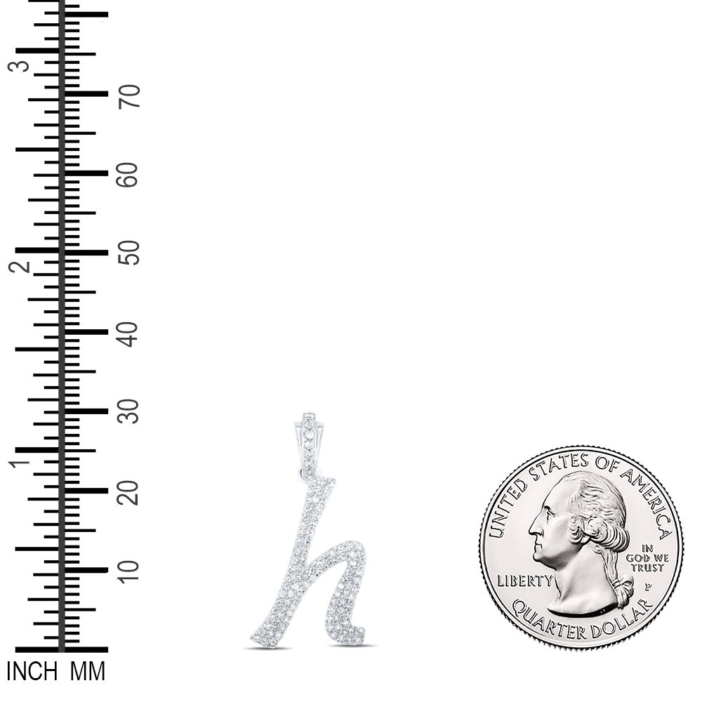 0.43 Ctw Natural Diamond Cursive Initial Letter H Pendant in 10k White Gold