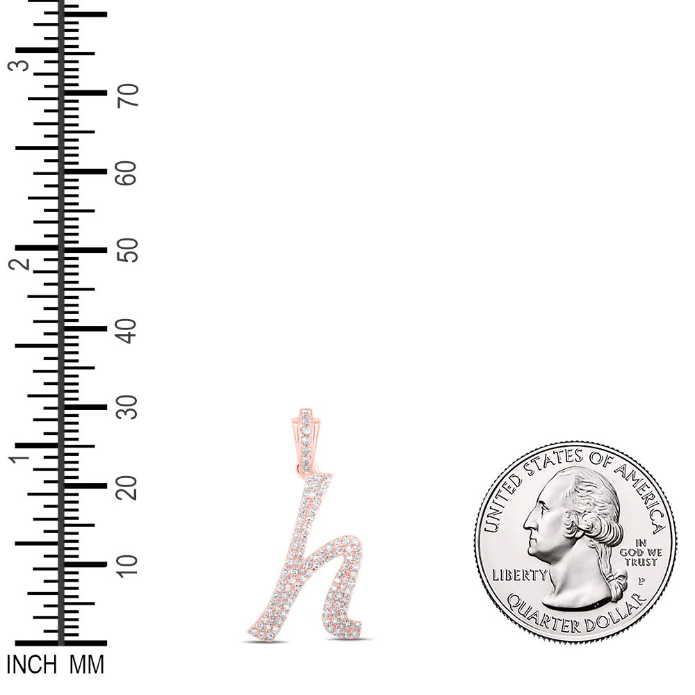 0.43 Ctw Natural Diamond Cursive Initial Letter H Pendant in 10k Rose Gold