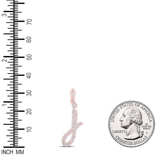 0.38 Ctw Natural Diamond Script Cursive Initial Letter J Pendant in 10k Rose Gold