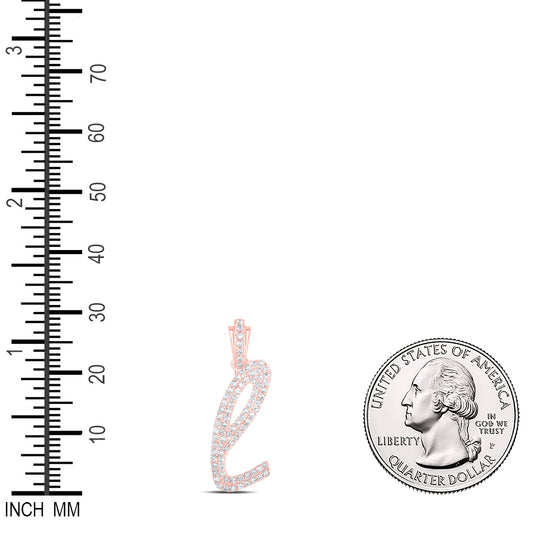 0.41 Ctw Natural Diamond Cursive Initial Letter L Pendant in 10k Rose Gold