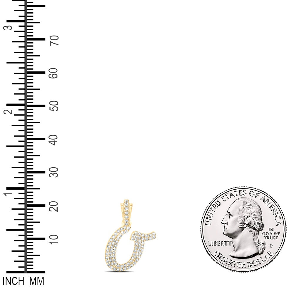 0.33 Ctw Natural Diamond Hiphop Cursive Initial Letter O Pendant in 10k Yellow Gold