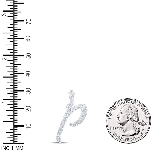 0.42 Ctw Natural Diamond Cursive Initial Letter P Pendant in 10k White Gold