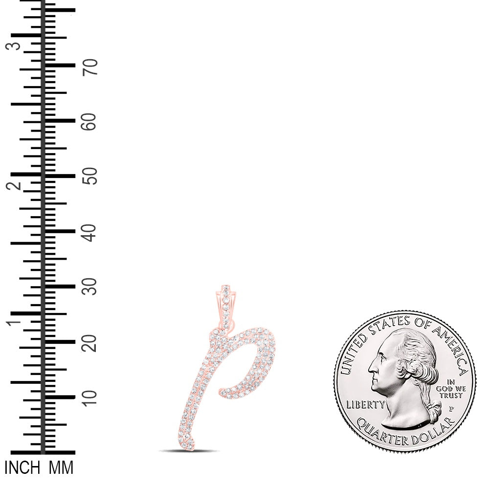 0.42 Ctw Natural Diamond Cursive Initial Letter P Pendant in 10k Rose Gold