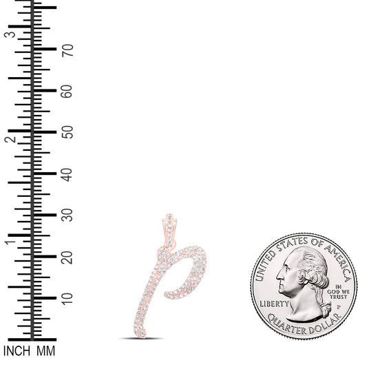 0.42 Ctw Natural Diamond Cursive Initial Letter P Pendant in 10k Rose Gold