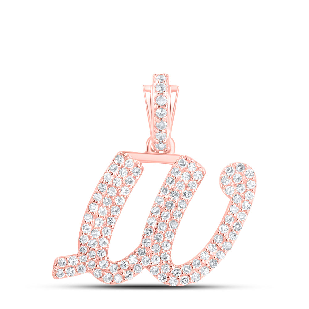 0.46 Ctw Natural Diamond Hiphop Cursive Initial Letter W Pendant in 10k Rose Gold