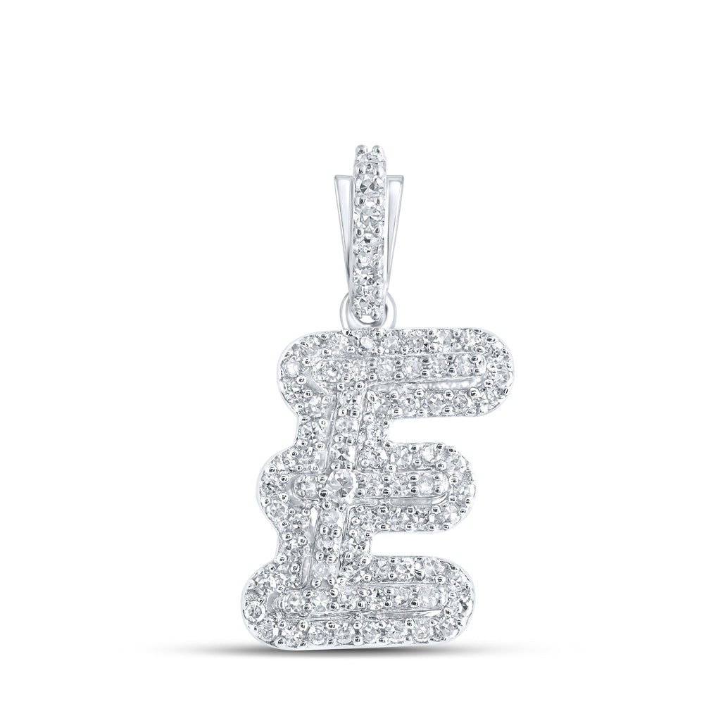 0.2 Ctw Natural Diamond Hiphop Initial Letter E Pendant in 10k White Gold