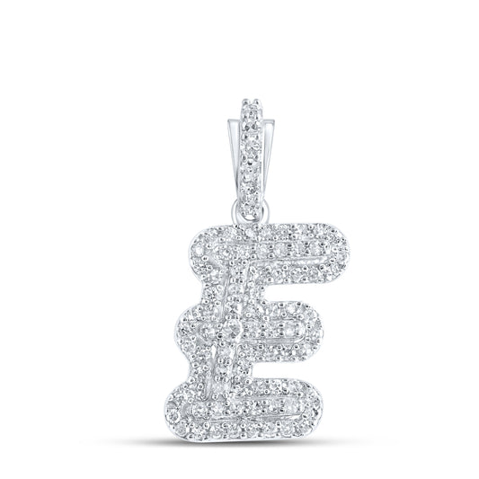 0.2 Ctw Natural Diamond Hiphop Initial Letter E Pendant in 10k White Gold