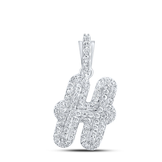 0.18 Ctw Natural Diamond Hiphop Initail Letter H Pendant in 10k White Gold