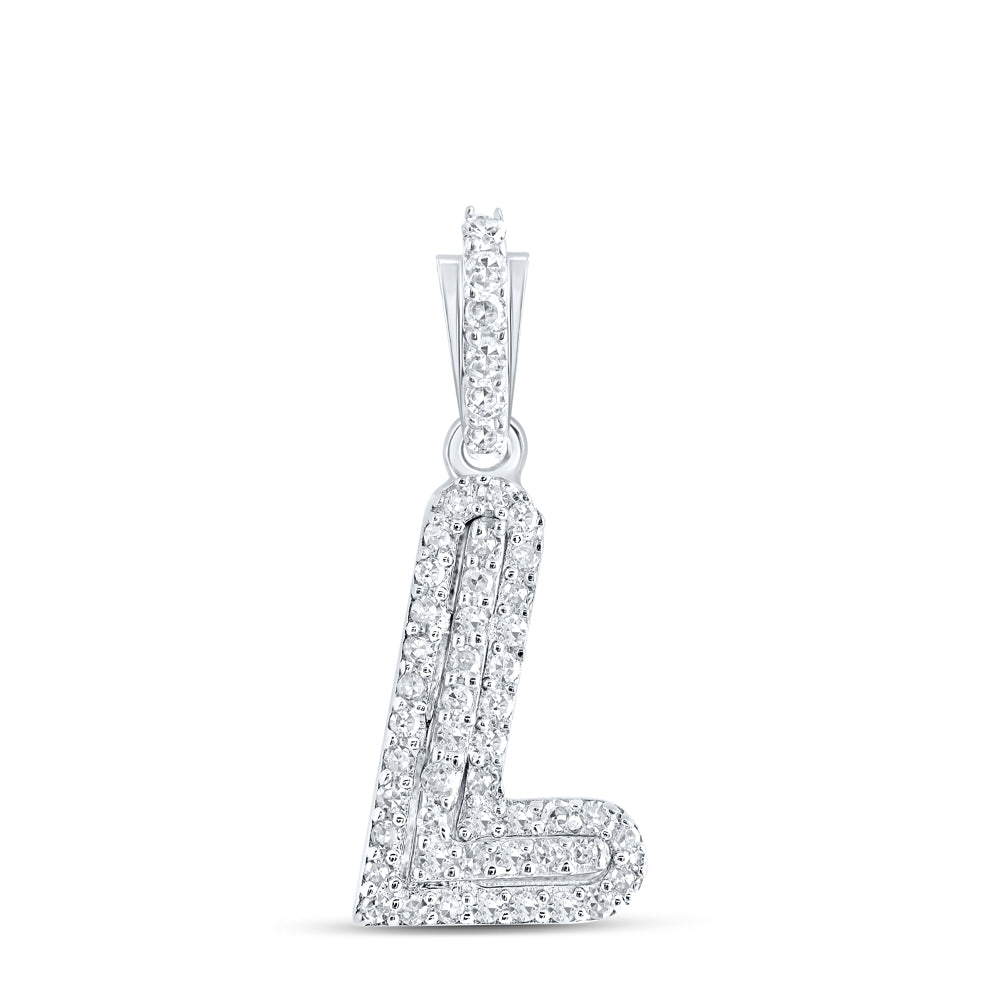 0.12 Ctw Natural Diamond Hiphop Initial Letter L Pendant in 10k White Gold
