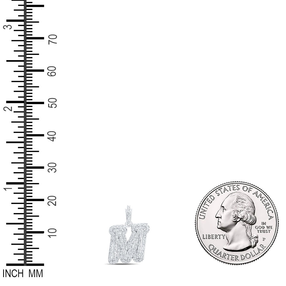 0.27 Ctw Natural Diamond Hiphop Initial Letter M Pendant in 10k White Gold