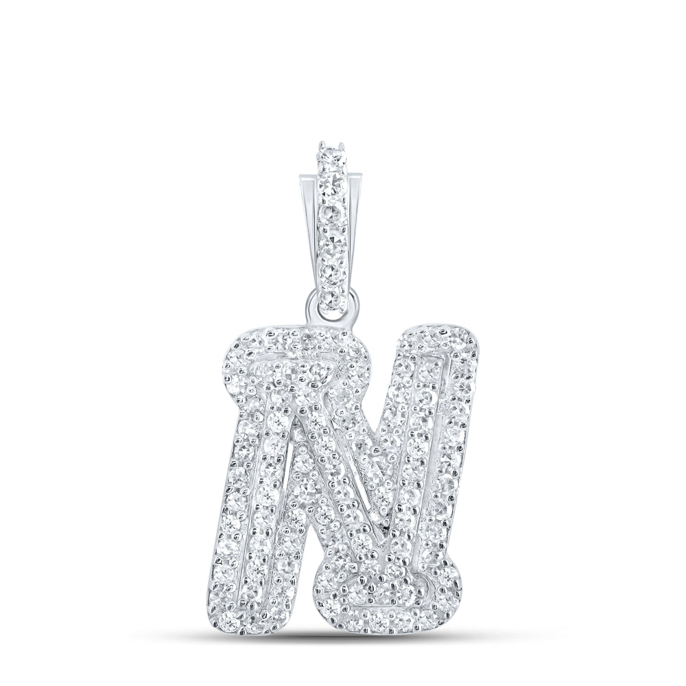 0.22 Ctw Natural Diamond Hiphop Initial Letter N Pendant in 10k White Gold