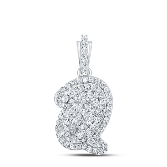 0.22 Ctw Natural Diamond Hiphop Initial Letter Q Pendant in 10k White Gold