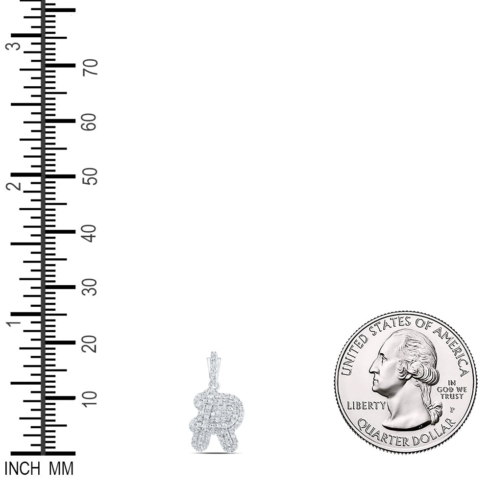 0.22 Ctw Natural Diamond Hiphop Initial Letter R Pendant in 10k White Gold