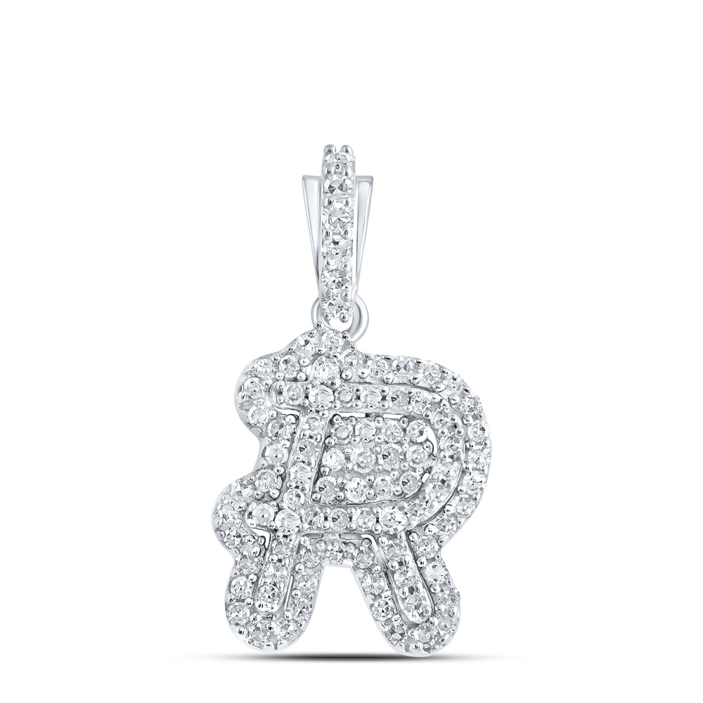 0.22 Ctw Natural Diamond Hiphop Initial Letter R Pendant in 10k White Gold