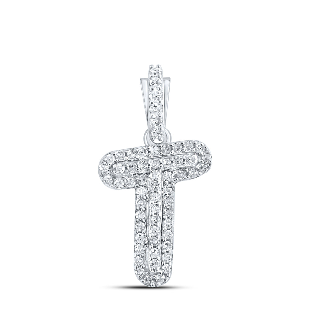 0.14 Ctw Natural Diamond Hiphop Initial Letter T Pendant in 10k White Gold