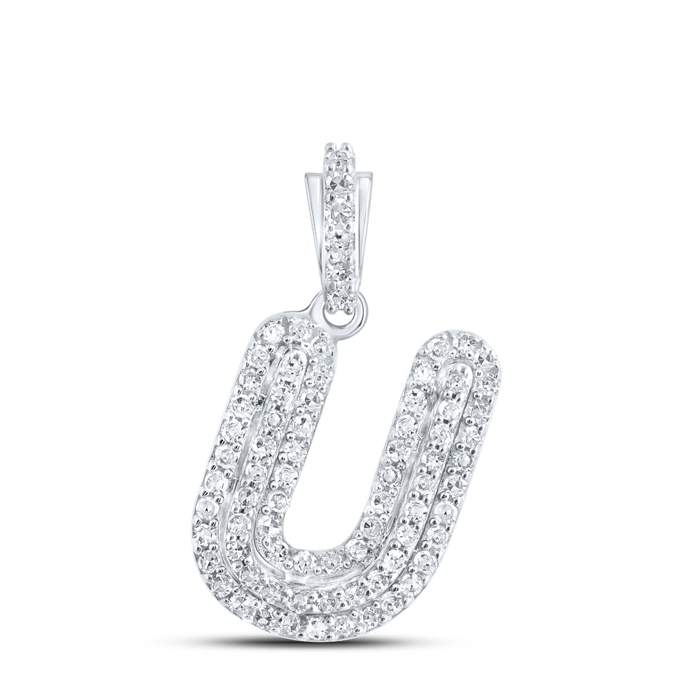0.19 Ctw Natural Diamond Hiphop Initial Letter U Pendant in 10k White Gold