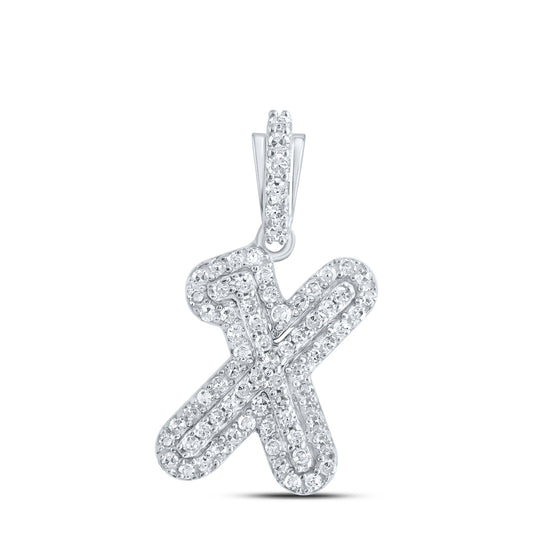 0.19 Ctw Natural Diamond Hiphop Initial Letter X Pendant in 10k White Gold