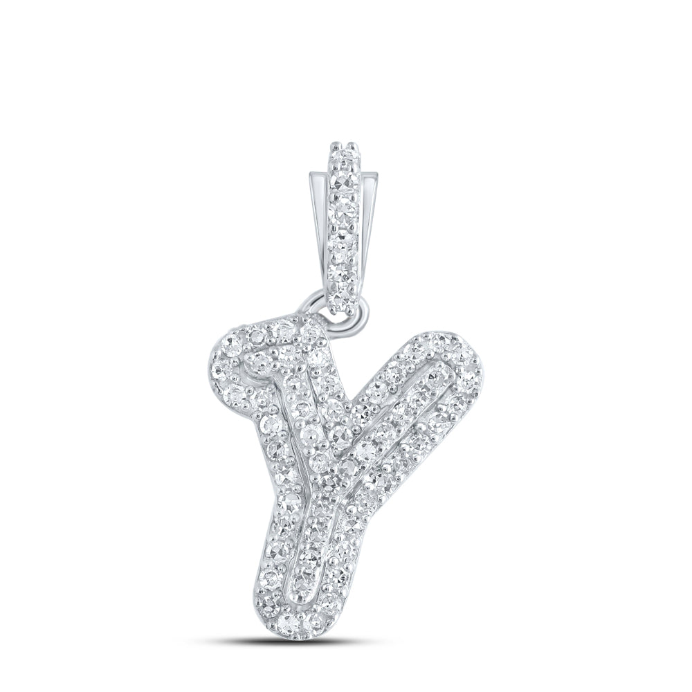 0.15 Ctw Natural Diamond Hiphop Initial Letter Y Pendant in 10k White Gold