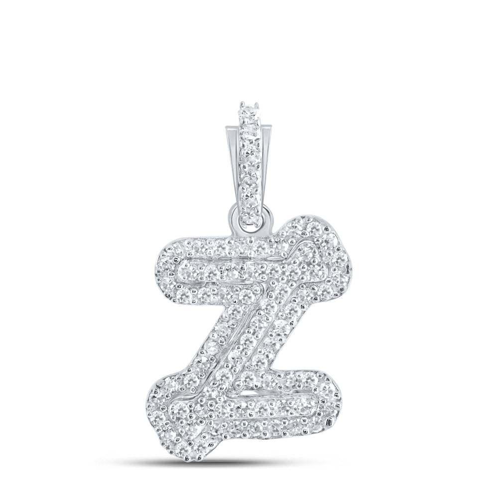 0.22 Ctw Natural Diamond Hiphop Initial Letter Z Pendant in 10k White Gold