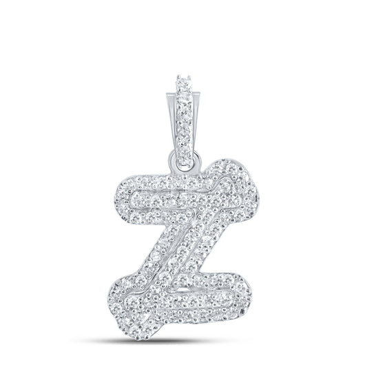 0.22 Ctw Natural Diamond Hiphop Initial Letter Z Pendant in 10k White Gold