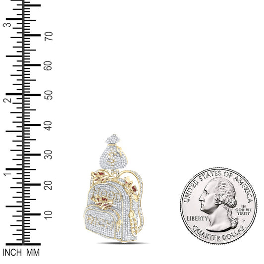 2.86 Ctw Natural Diamond Backpack Money Bag Pendant in 10k Yellow Gold