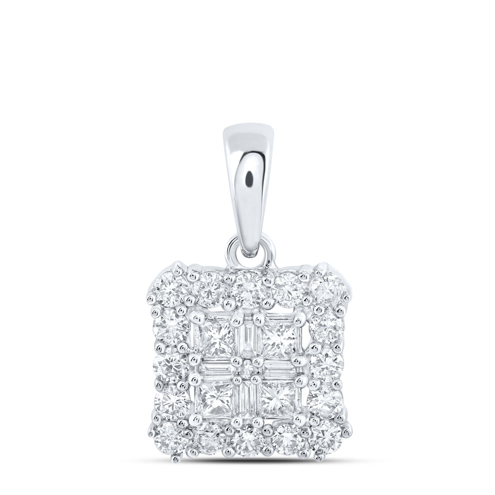 0.64 Ctw Natural Diamond Fashion Gift Square Shaped Pendant in 10k White Gold