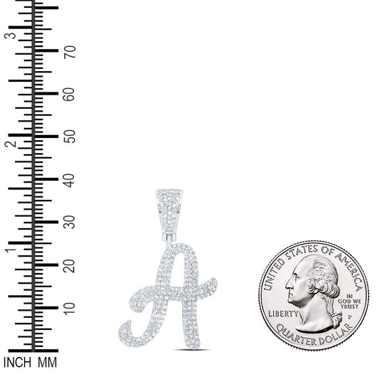 1 Ctw Natural Diamond Script Initial Letter Alphabet A Pendant in 10k White Gold