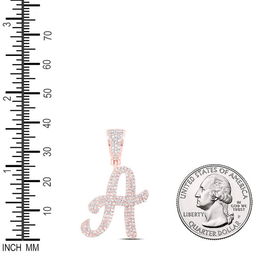 1 Ctw Natural Diamond Script Initial Letter Alphabet A Pendant in 10k Rose Gold