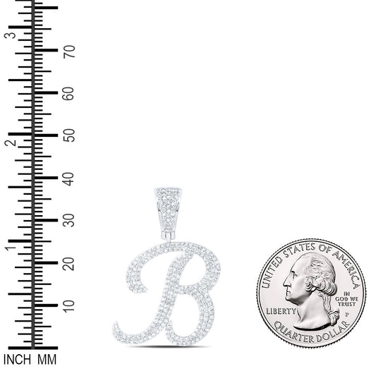 1.05 Ctw Natural Diamond Script Initial Letter Alphabet B Pendant in 10k White Gold