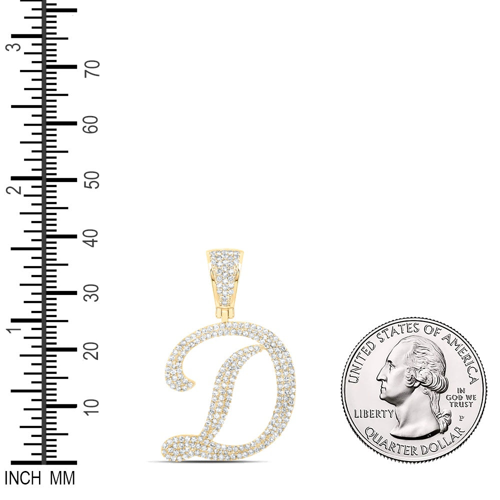 1.1 Ctw Natural Diamond Script Initial Letter Alphabet D Pendant in 10k Yellow Gold